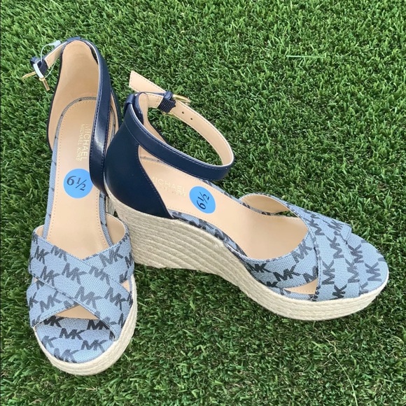 M.K BLUE WEDGE SHOES BNWB - Picture 1 of 5